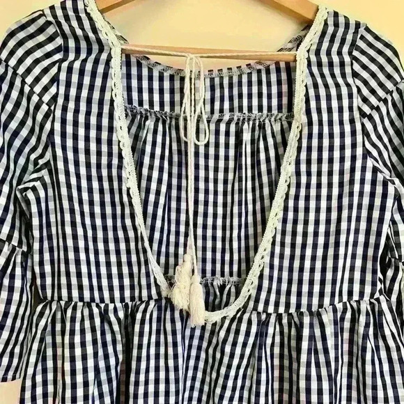No brand | Gingham mid length sleeve dress with tassels & lace size o/s - Picture 3 of 3